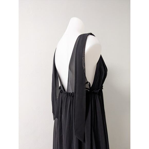 Leena for Mac Duggal Size 0 Ruffle Maxi Shift Tiered Dress Black V Neck Sheer - Picture 6 of 15